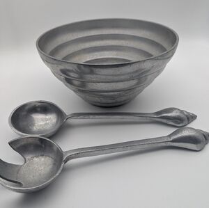 Vintage Pewter Seashell Handles Salad Bowl Set